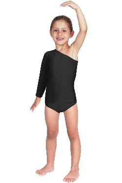 BODY DANZA LYCRA MONOSPALLA MANICA LUNGA NERO BABY